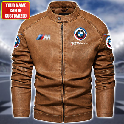 Personaziled BW Motorsport Brown Collar Leather Jacket P100302
