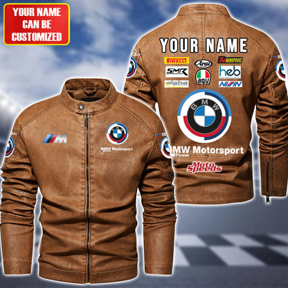 Personaziled BW Motorsport Brown Collar Leather Jacket P100302