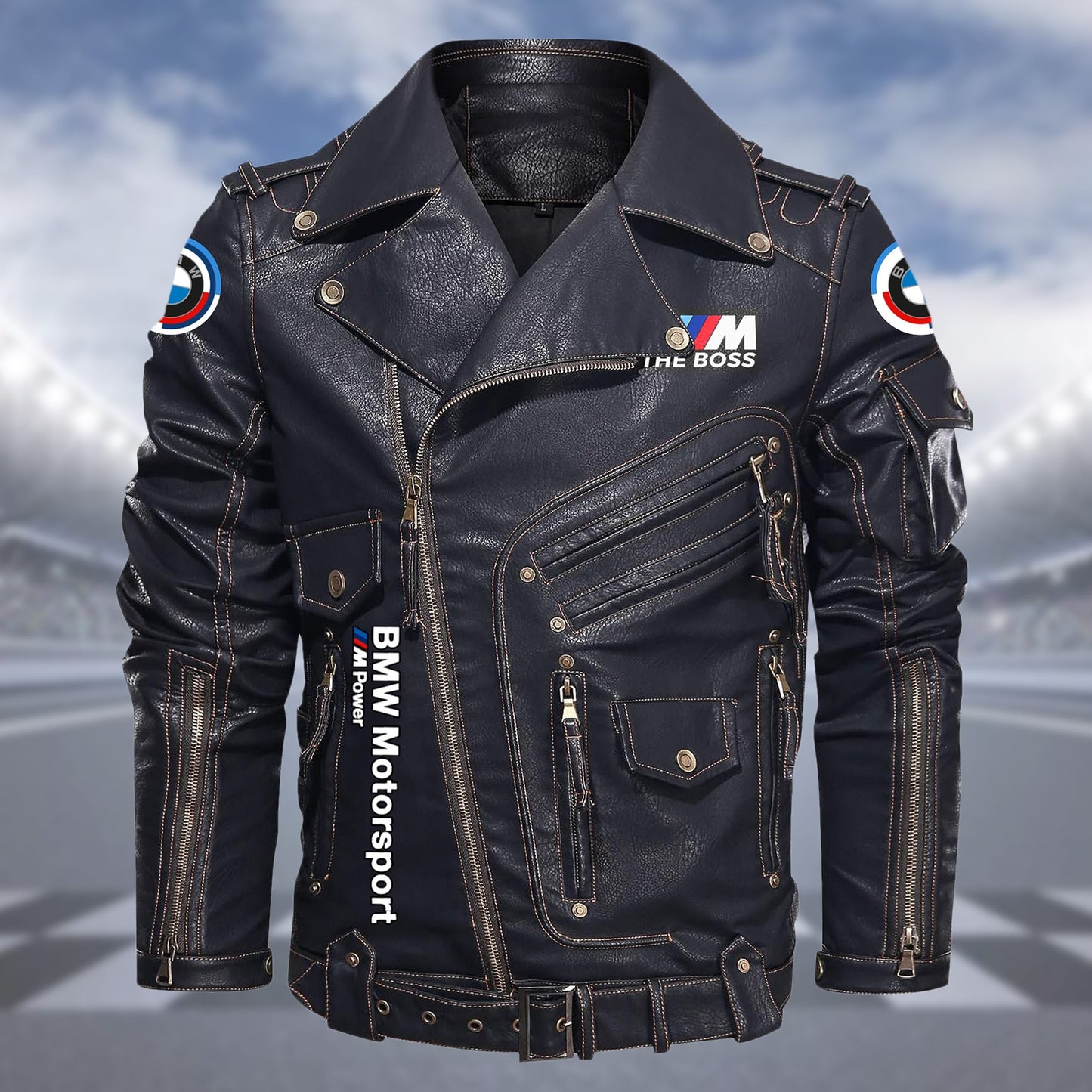 BW Belt Solid Zipper Street Leather Jacket P220803