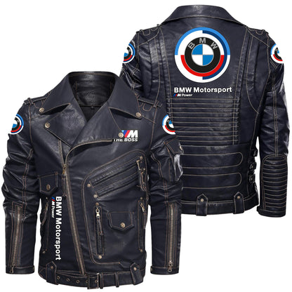 BW Belt Solid Zipper Street Leather Jacket P220803