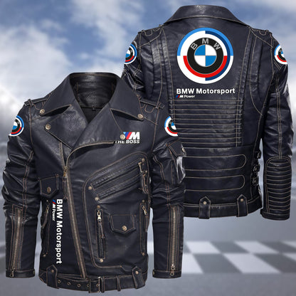 BW Belt Solid Zipper Street Leather Jacket P220803