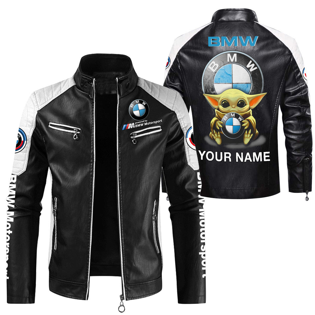 Personalized BW x Yd Leather Biker Jacket White Q150905
