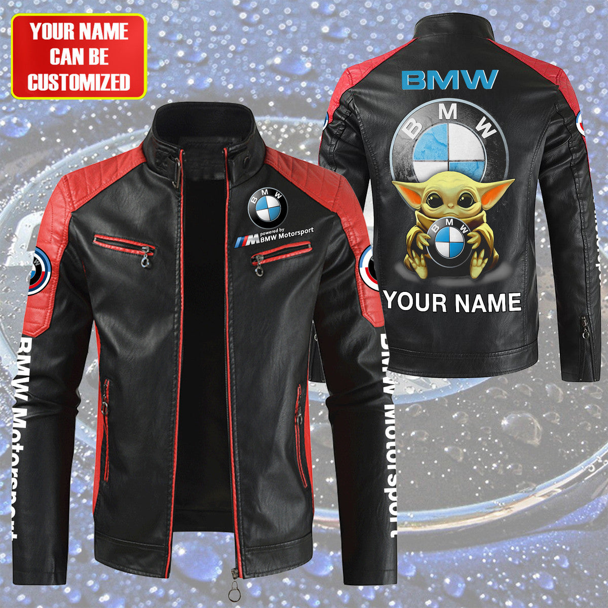 Personalized BW x Yd Leather Biker Jacket Red Q150905