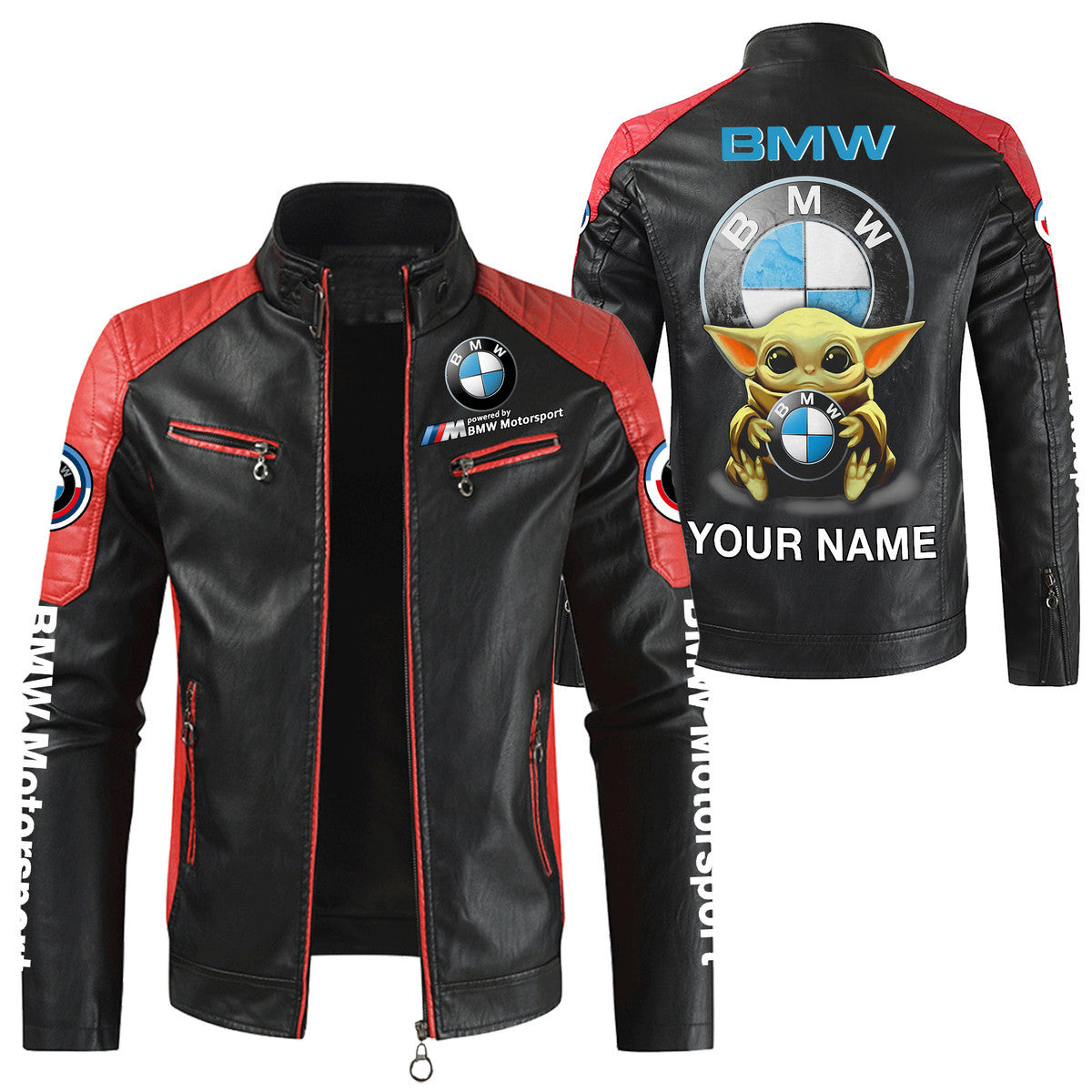 Personalized BW x Yd Leather Biker Jacket Red Q150905