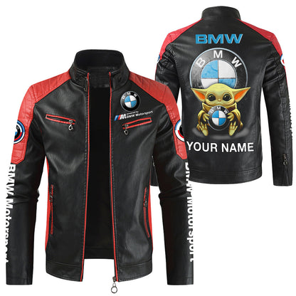 Personalized BW x Yd Leather Biker Jacket Red Q150905