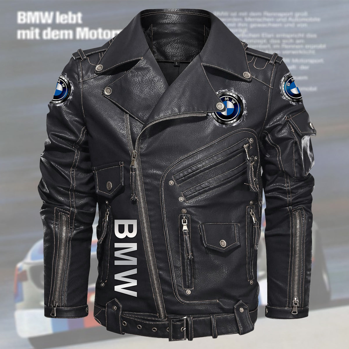 Bw Q2 Belt Solid Zipper Street Leather Jacket Q210907