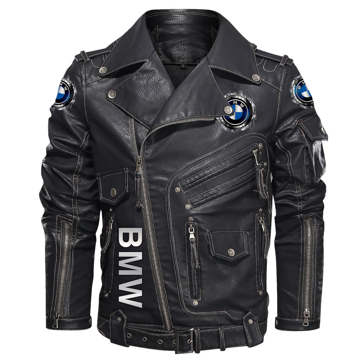 Bw Q2 Belt Solid Zipper Street Leather Jacket Q210907