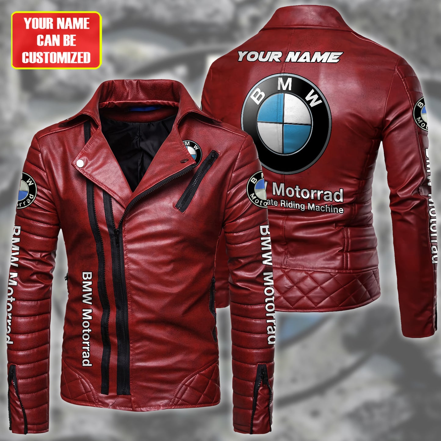 Personaziled BW Zipper Vintage Leather Jacket P121004