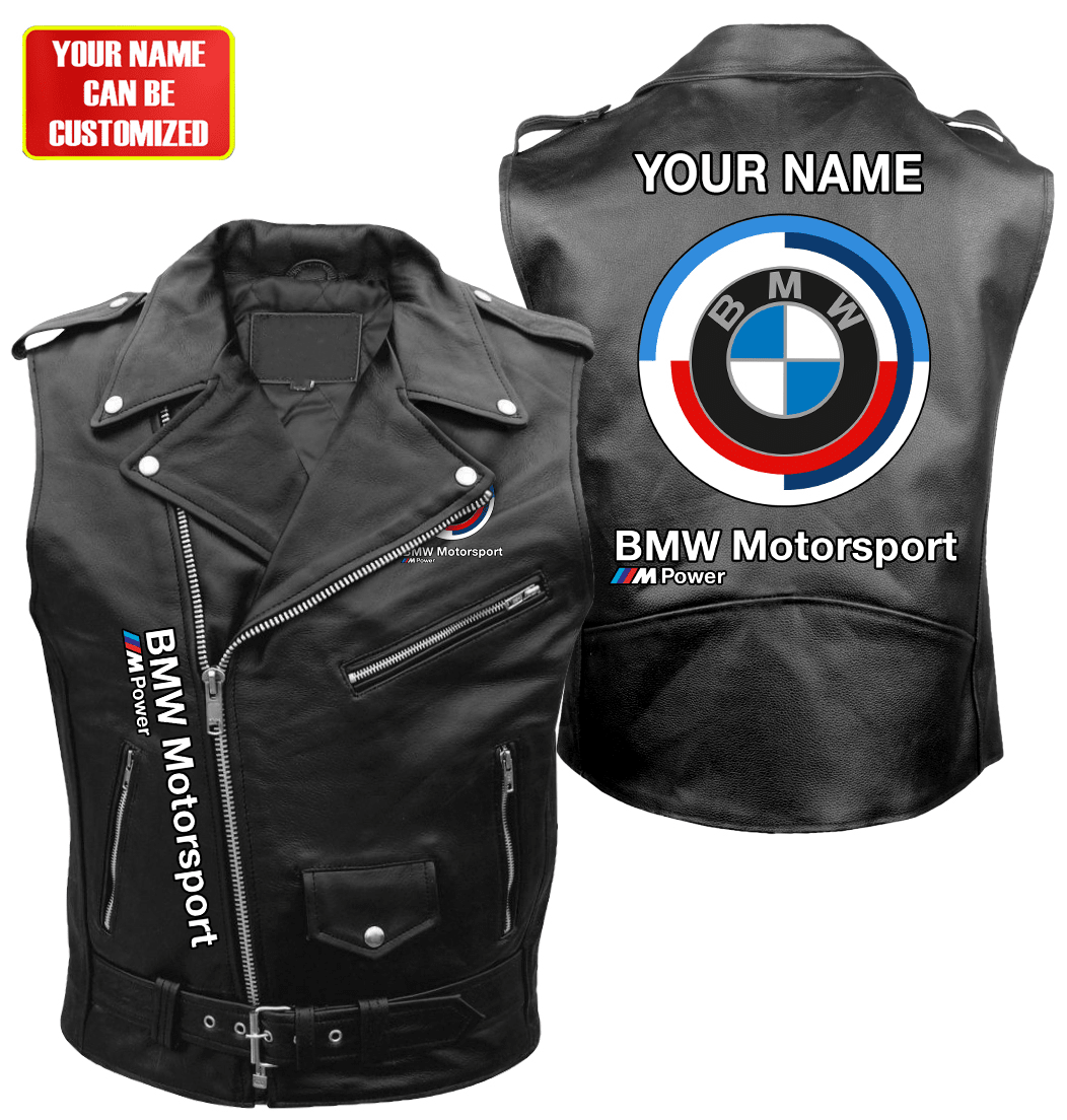 BW Motorsport Zipper Sleeveless Leather Vest Jacket P231006