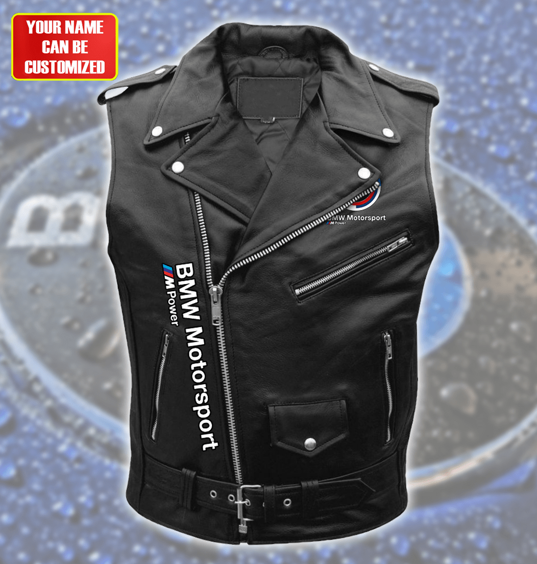 BW Motorsport Zipper Sleeveless Leather Vest Jacket P231006