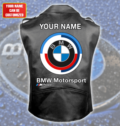 BW Motorsport Zipper Sleeveless Leather Vest Jacket P231006