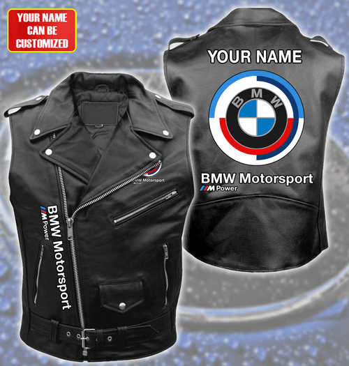 BW Motorsport Zipper Sleeveless Leather Vest Jacket P231006