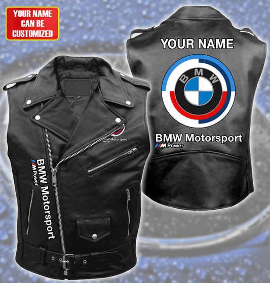BW Motorsport Zipper Sleeveless Leather Vest Jacket P231006