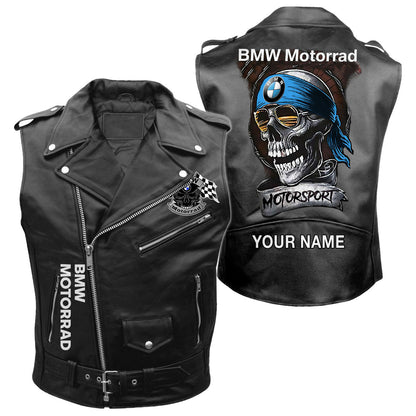 Personalized Skull Bw Belt Zipper Sleeveless Leather Vest Jacket Q231011