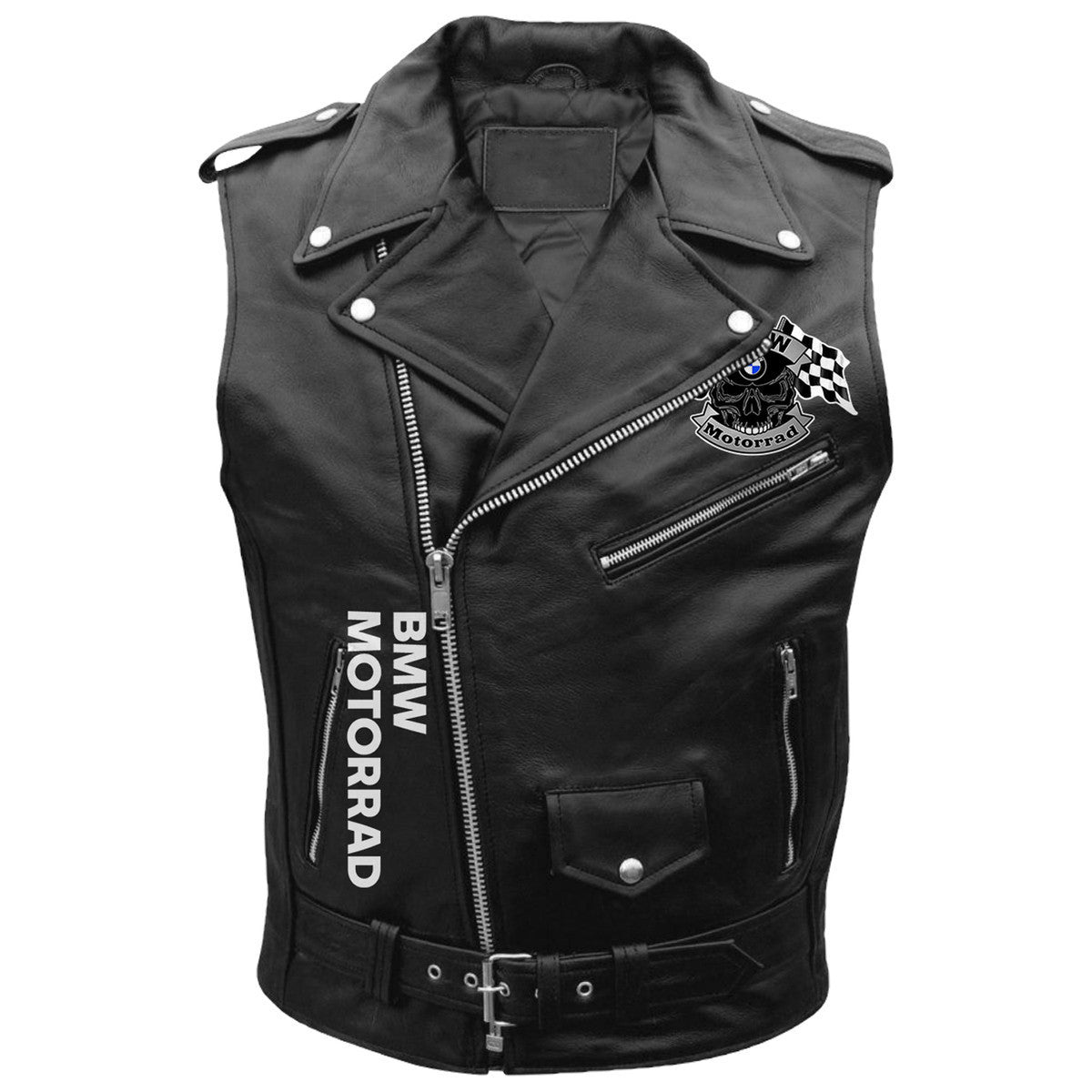 Personalized Skull Bw Belt Zipper Sleeveless Leather Vest Jacket Q231011