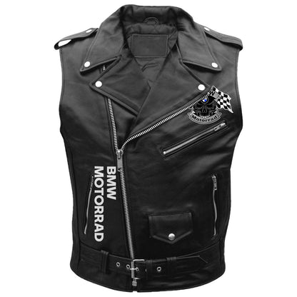 Personalized Skull Bw Belt Zipper Sleeveless Leather Vest Jacket Q231011