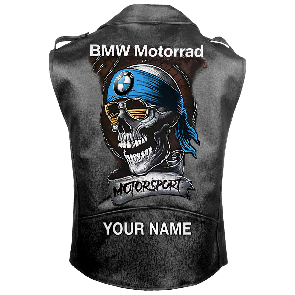Personalized Skull Bw Belt Zipper Sleeveless Leather Vest Jacket Q231011