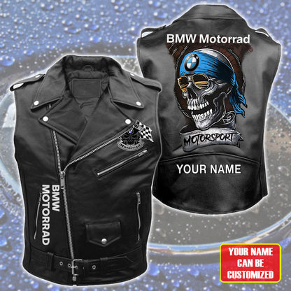 Personalized Skull Bw Belt Zipper Sleeveless Leather Vest Jacket Q231011
