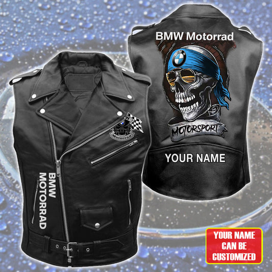 Personalized Skull Bw Belt Zipper Sleeveless Leather Vest Jacket Q231011