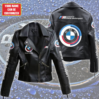 Personalized BW Faux Women's Leather Biker Jacket P071104