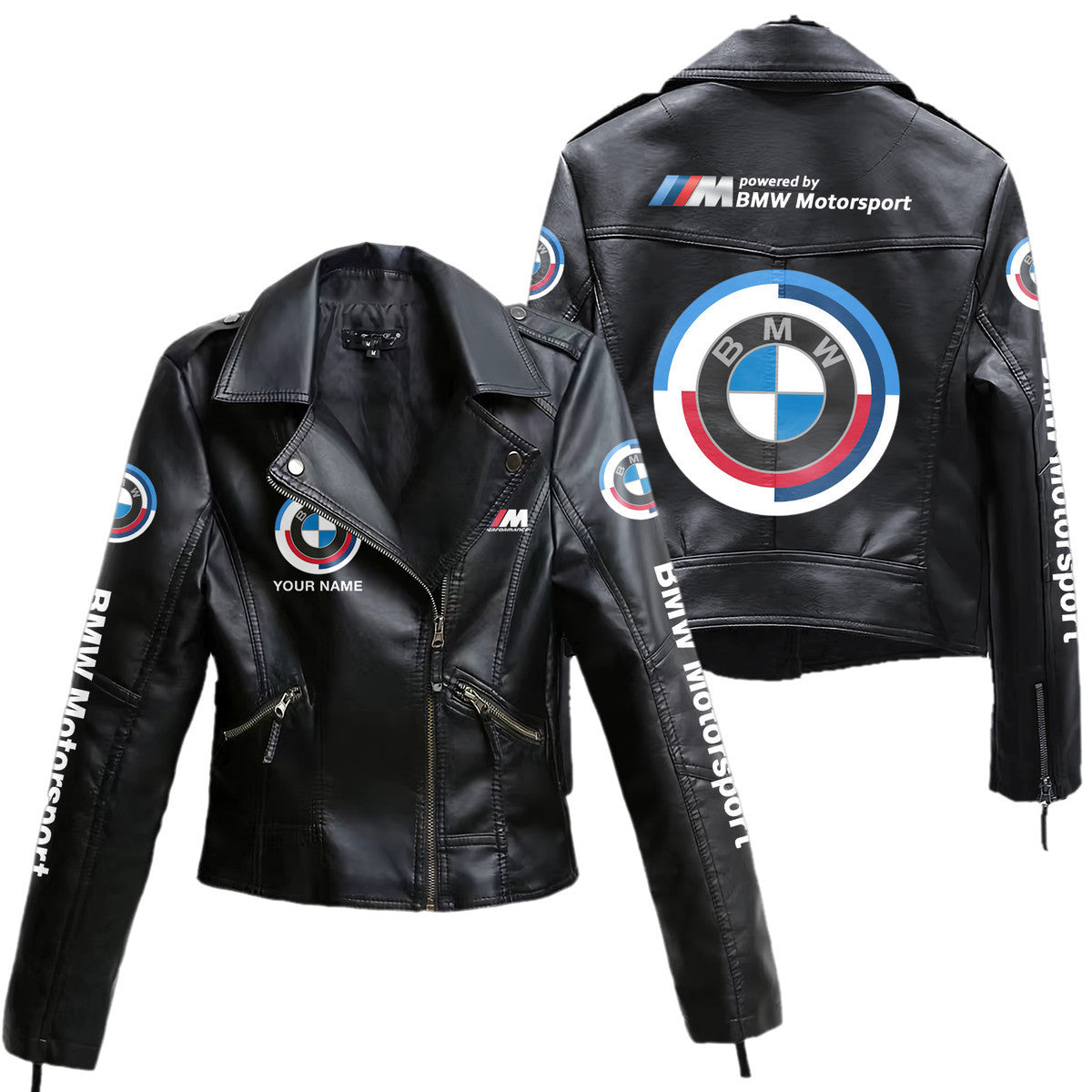 Personalized BW Faux Women's Leather Biker Jacket P071104