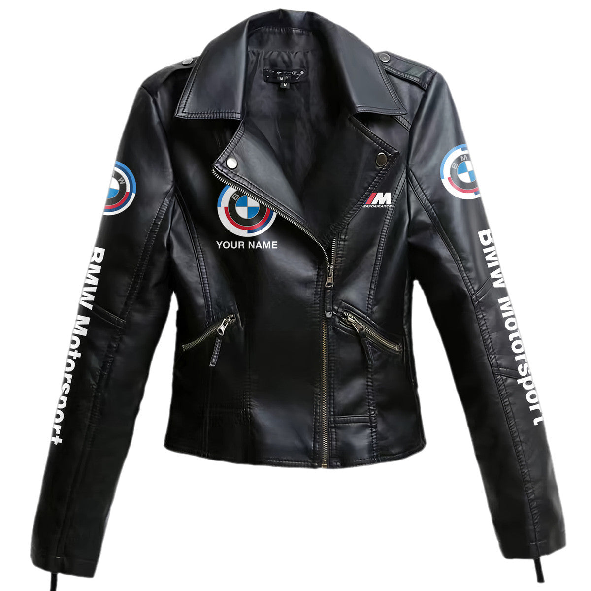 Personalized BW Faux Women's Leather Biker Jacket P071104