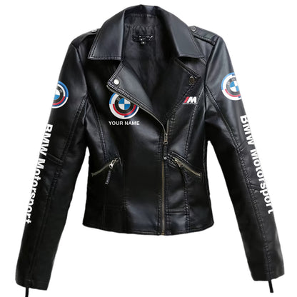 Personalized BW Faux Women's Leather Biker Jacket P071104