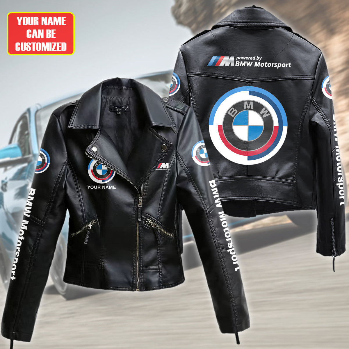 Personalized BW Faux Women's Leather Biker Jacket P071104