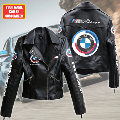 Personalized BW Faux Women's Leather Biker Jacket P071104