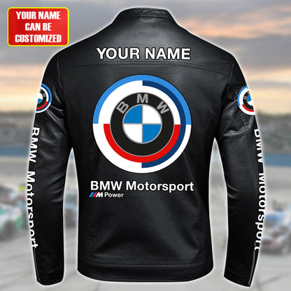 Personalized BW Leather Bomber Stand Collar Jacket P231103