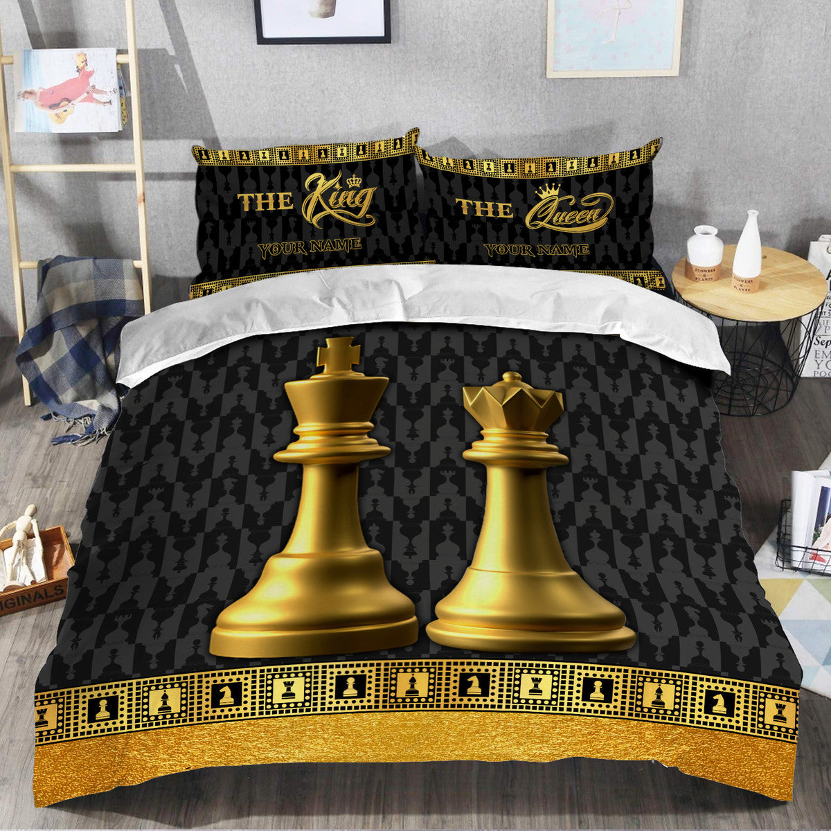Personalized King Queen Chess Couple All Over Printed Bedding Set Q060207