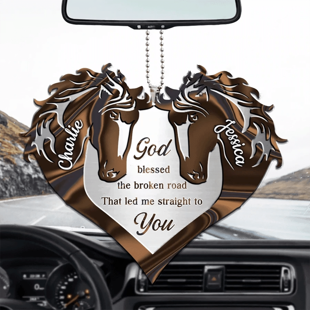 Couple Horse Heart God Blessed Personalized Car Ornament