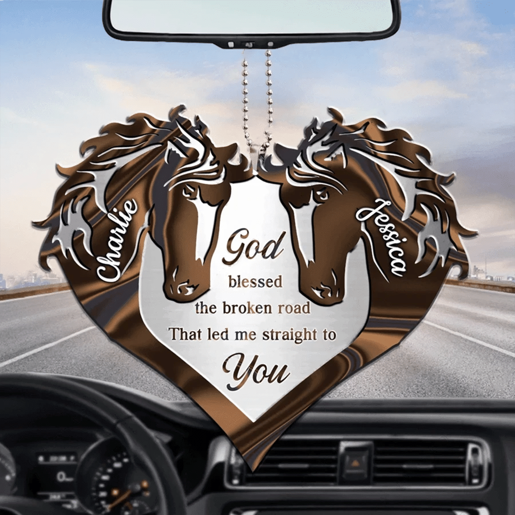 Couple Horse Heart God Blessed Personalized Car Ornament
