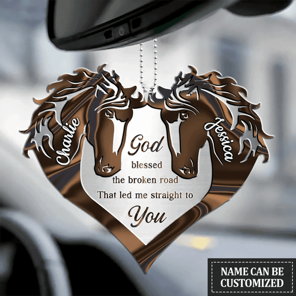 Couple Horse Heart God Blessed Personalized Car Ornament