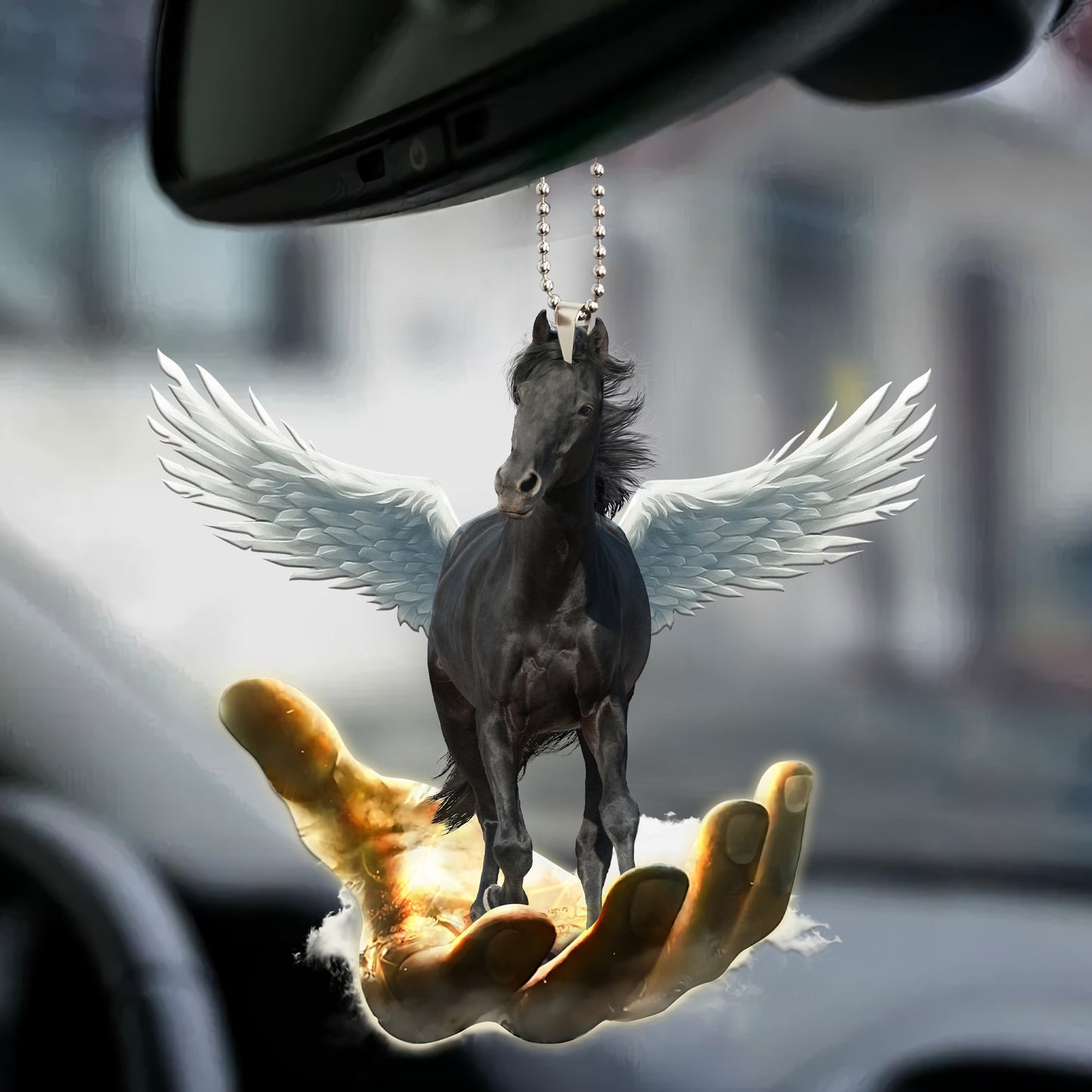 Black Horse Wings Car Ornament Q250203