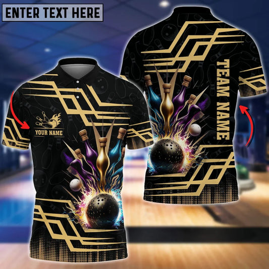 Bowling And Pins Royal Gold Color Option Personalized 3D Shirts Gift For Bowler