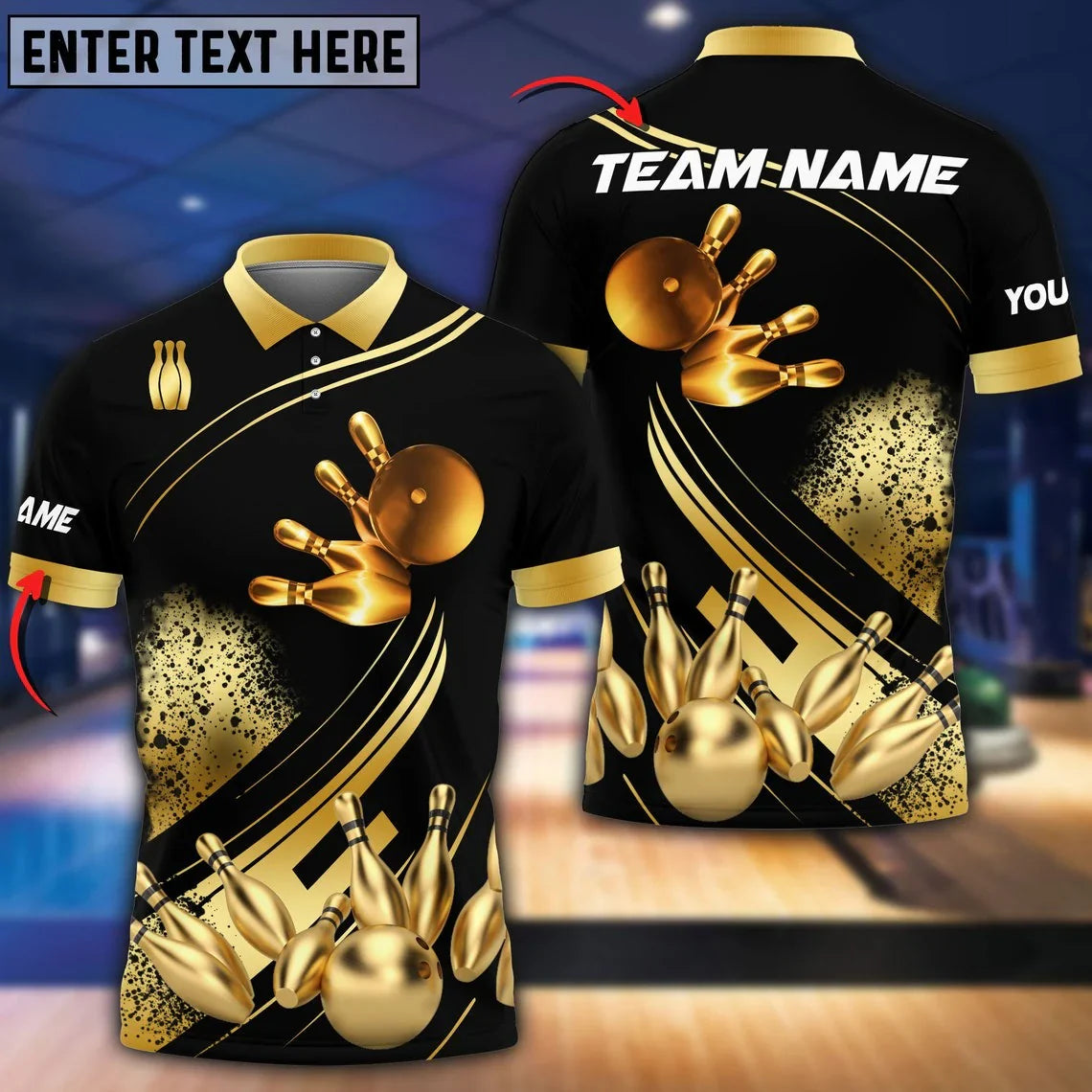 Bowling And Pins Ultimate Golden Personalized Name & Team Name 3D Shirts Gift For Bowler