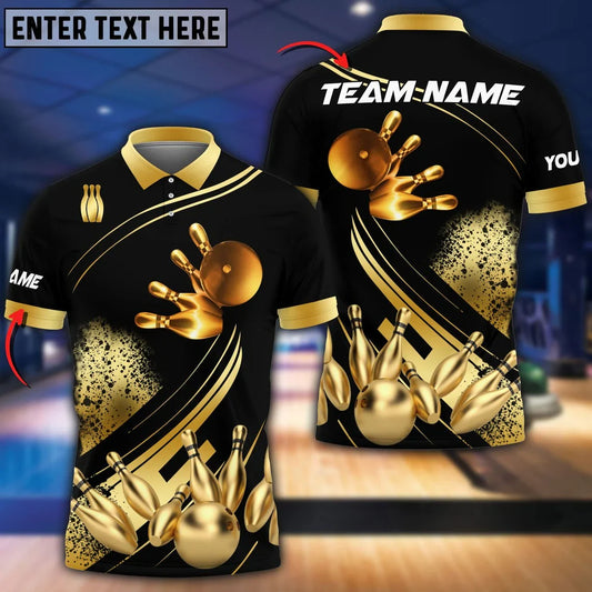 Bowling And Pins Ultimate Golden Personalized Name & Team Name 3D Shirts Gift For Bowler