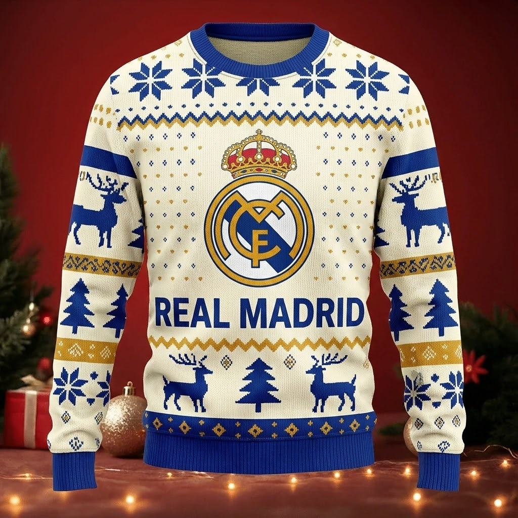 Real Deer Santa Christmas Sweater , Unisex Wool Sweater