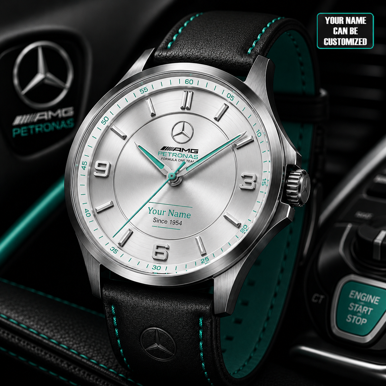 Personalized Merc Amg F1 Team Leather Strap Watch