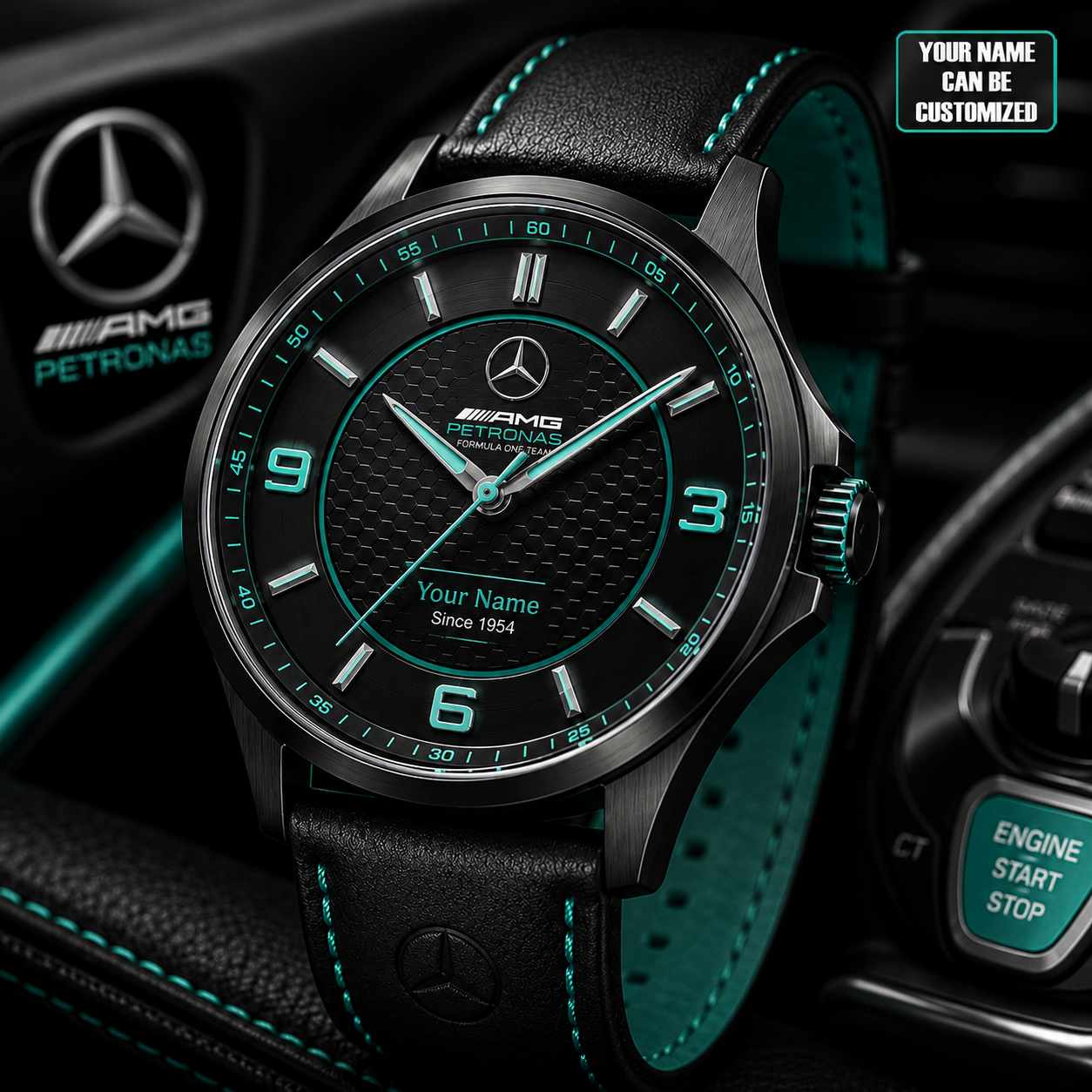 Personalized Merc Amg F1 Team Leather Strap Watch