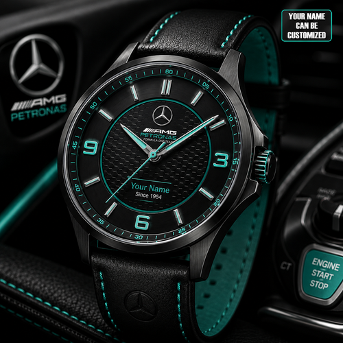 Personalized Merc Amg F1 Team Leather Strap Watch
