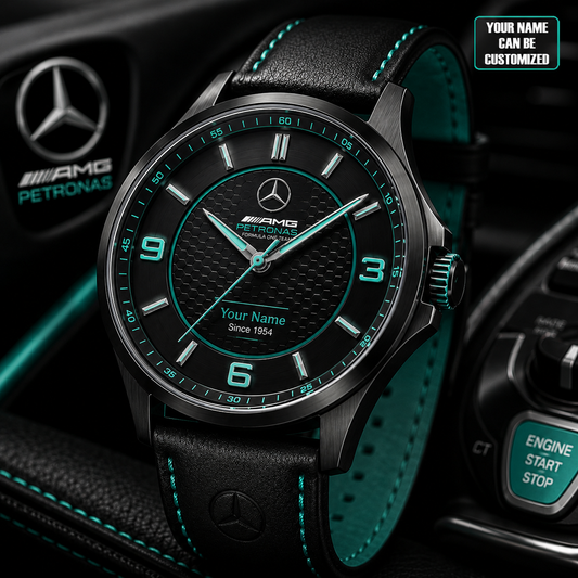Personalized Merc Amg F1 Team Leather Strap Watch