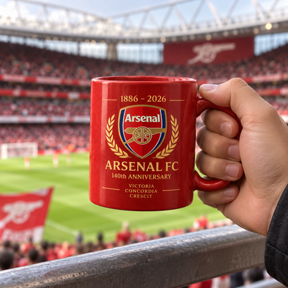 Arsenal 140th Anniversary Accent Mug, Cream Ceramic Mug, Football Fan Gift, Holiday Gift