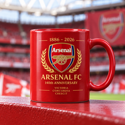 Arsenal 140th Anniversary Accent Mug, Cream Ceramic Mug, Football Fan Gift, Holiday Gift