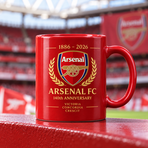 Arsenal 140th Anniversary Accent Mug, Cream Ceramic Mug, Football Fan Gift, Holiday Gift