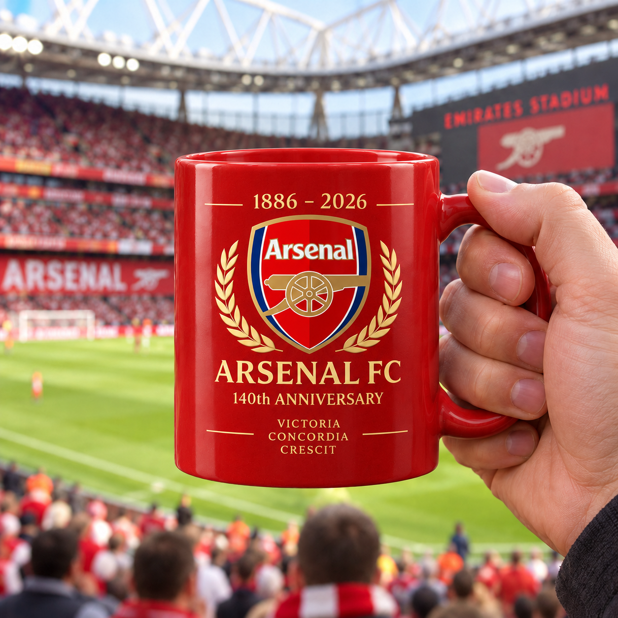 Arsenal 140th Anniversary Accent Mug, Cream Ceramic Mug, Football Fan Gift, Holiday Gift