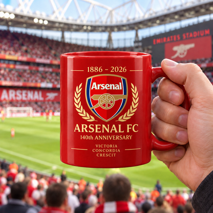 Arsenal 140th Anniversary Accent Mug, Cream Ceramic Mug, Football Fan Gift, Holiday Gift