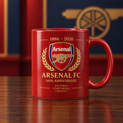 Arsenal 140th Anniversary Accent Mug, Cream Ceramic Mug, Football Fan Gift, Holiday Gift