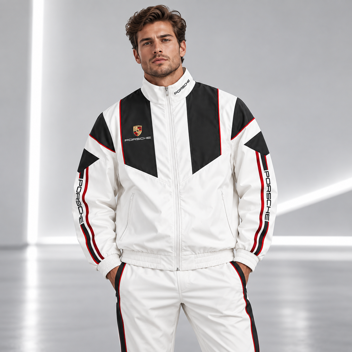 Pors Fashion Zipper Stand Collar Jacket & Sweatpants Set